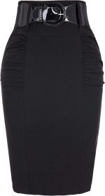 Women's Stretchy Pencil Skirt Side Pleated Business Skirts with Belt KK271(28 Color)